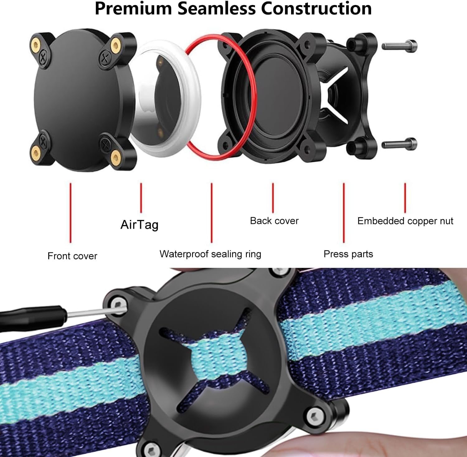 for IPX8 Waterproof Airtag Dog Collar Holder, for Durable Airtag Holder Case,Full Protective Anti-Scratch Anti-Chew Hard PC Dog&Cat Collars Mount for Airtag Case Cover-Black